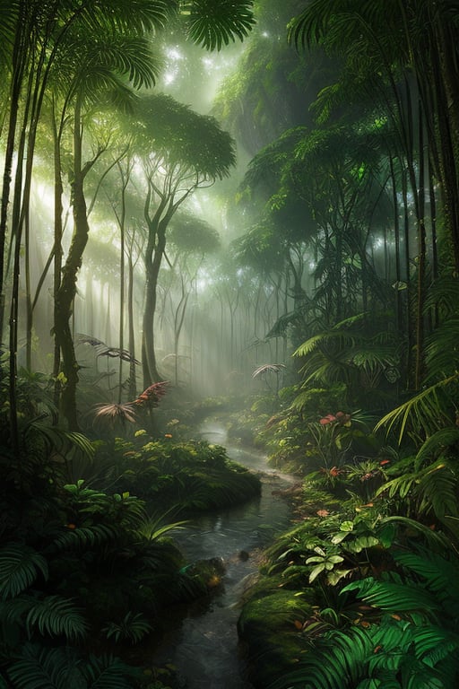 An amazon mystical forest, enchanted flora, fantasy art, fantasy,  ray tracing 