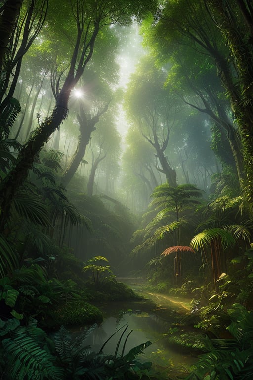 An amazon mystical forest, enchanted flora, fantasy art, fantasy,  ray tracing 