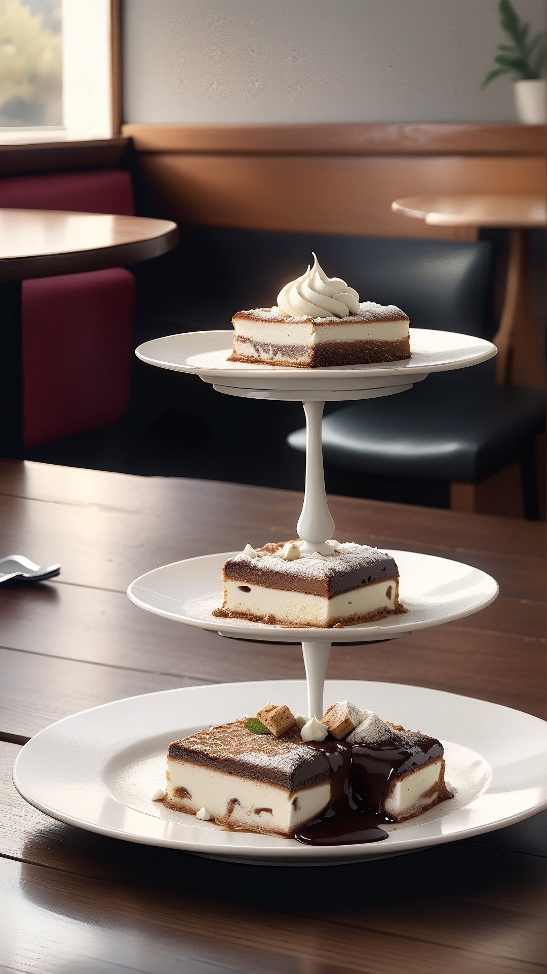 food, tiramisu on a plate, on a table, cafe, 