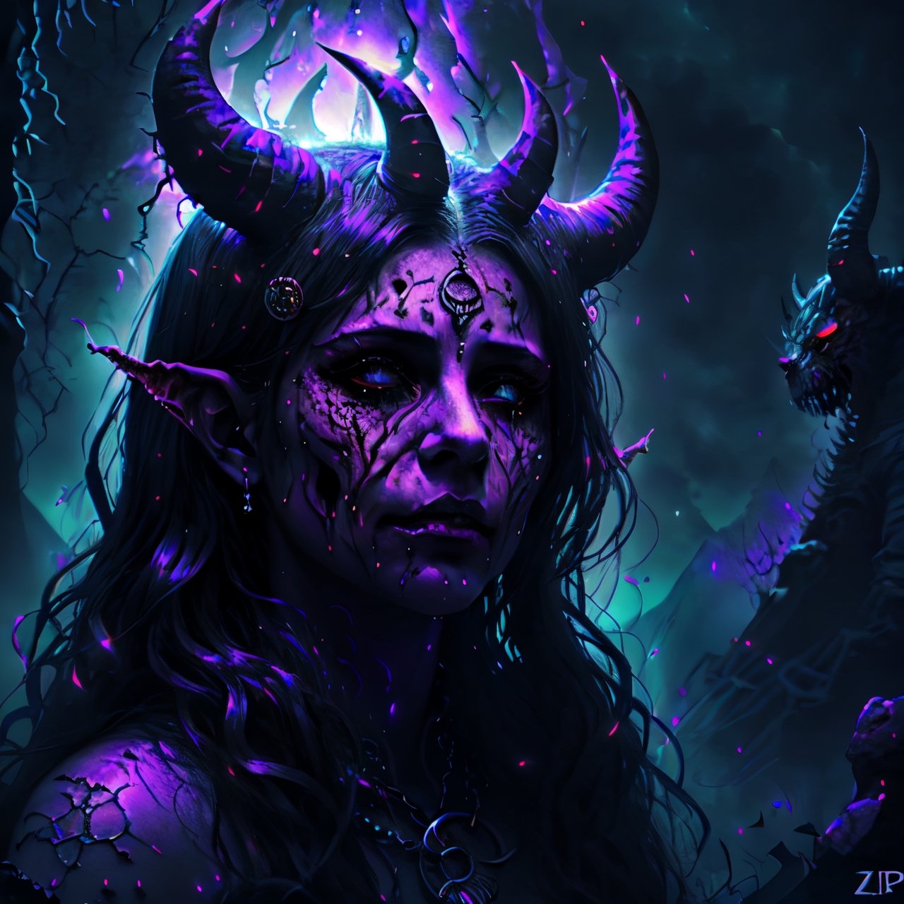 Visualized as a digital illustration, a cult leader offers sacrifices to a devil god in a nightmarish scene inspired by the works of Zdzisław Beksiński. The image is bathed in an otherworldly purple hue, emphasizing the grotesque details. The leader's face is a twisted mask of devotion and horror, illuminated by the sickly glow of occult symbols.

300 DPI, HD, 8K, Best Perspective, Best Lighting, Best Composition, Good Posture, High Resolution, High Quality, 4K Render, Highly Denoised, Clear distinction between object and body parts, Masterpiece, Beautiful face, 
Beautiful body, smooth skin, glistening skin, highly detailed background, highly detailed clothes, 
highly detailed face, beautiful eyes, beautiful lips, cute, beautiful scenery, gorgeous, beautiful clothes, best lighting, cinematic , great colors, great lighting, masterpiece, Good body posture, proper posture, correct hands, 
correct fingers, right number of fingers, clear image, face expression should be good, clear face expression, correct face , correct face expression,
,demonictech,fantasy00d,reddemon,More Detail