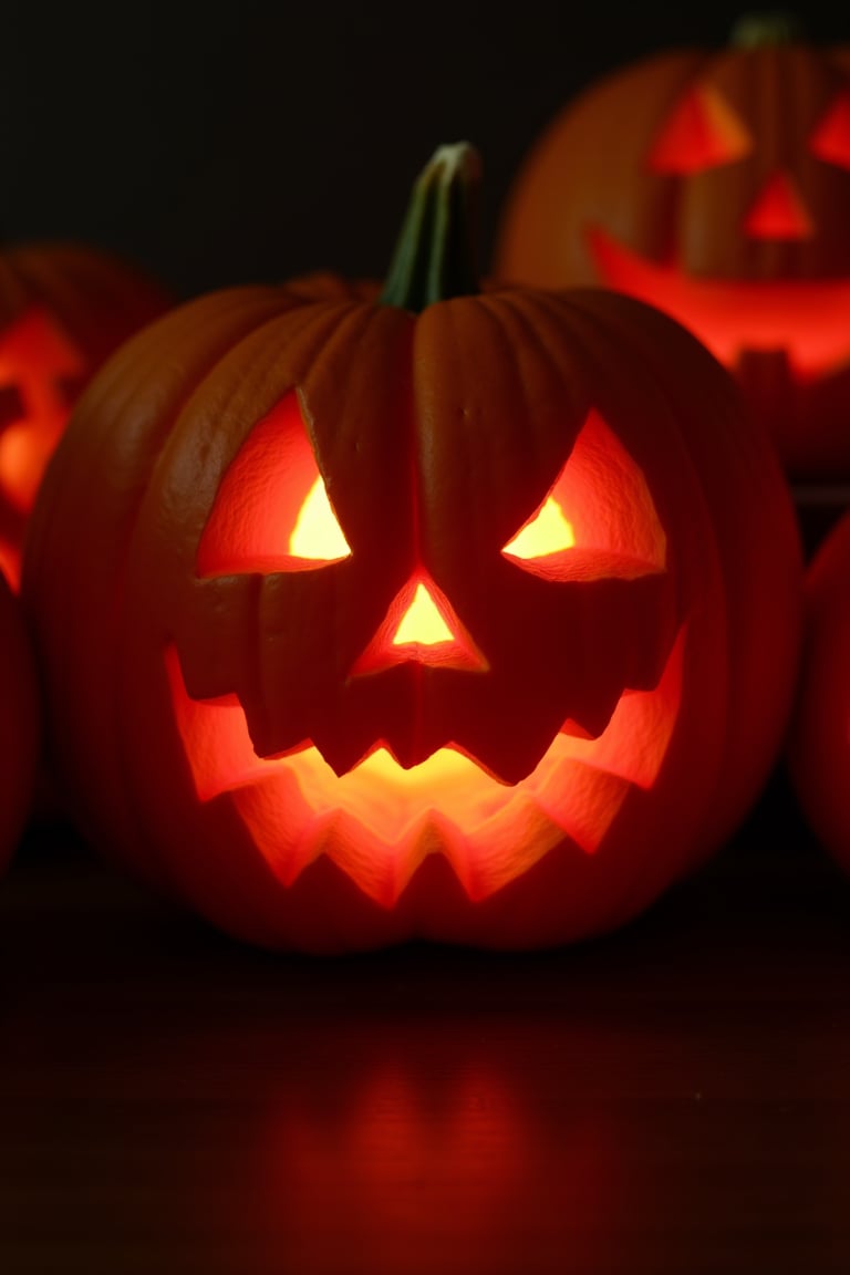 red pumpkins for Halloween, eyes and mouth carved in a pumpkin, in Gothic style

