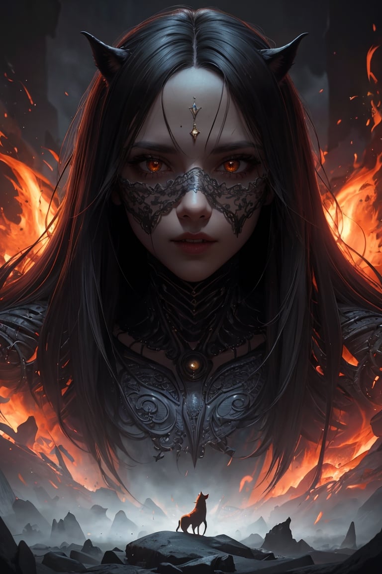 she is a werewolf, lovely demon, she is on fire, very detailed face, perfect digital art, closeup, colorful, highly detailed, dynamic, cinematic, professional, vivid color, animated, background maze, background highly detailed 3d, sf, intricate artwork masterpiece, ominous, matte painting movie poster, golden ratio, trending on cgsociety, intricate, epic, trending on artstation, by artgerm, h. r. giger and beksinski, highly detailed, vibrant, production cinematic character render, ultra high quality model