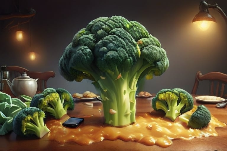 mobile phone (broccoli style),dim lights, lots of detail, close-up, excessive detail, Greg Rutkowski style
