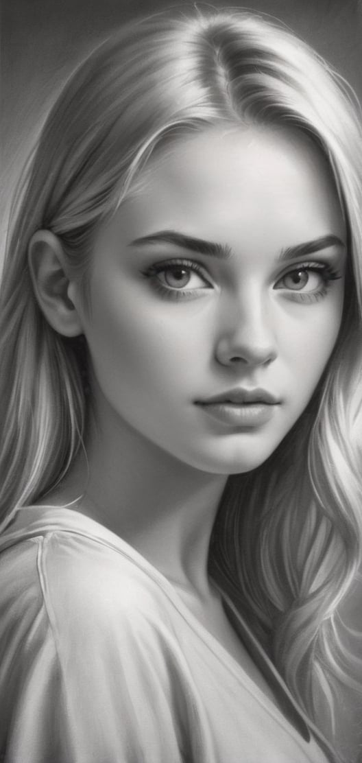 Create a monochrome portrait of beautiful blonde girl ,pencil sketch