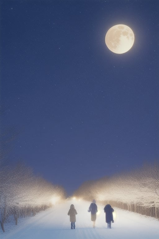 dusk,firefly,smile,snowy,moon,starry_sky