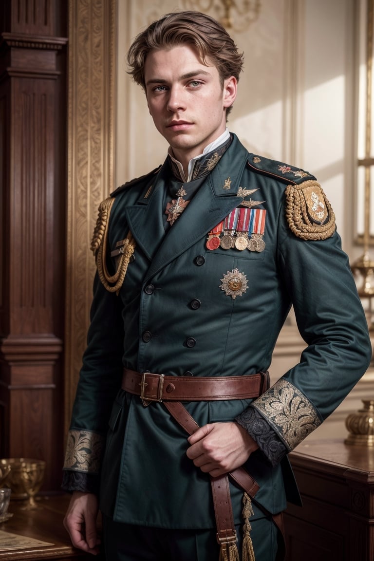 ((best quality)), ((masterpiece)), photo of prince Andrej Bolkonsky, 1man, Russian, War and Peace, general of the russian army under zar Alexander, nineteenth century, young man searching for glory, photorealistic, insane details, intricate details, 8k raw