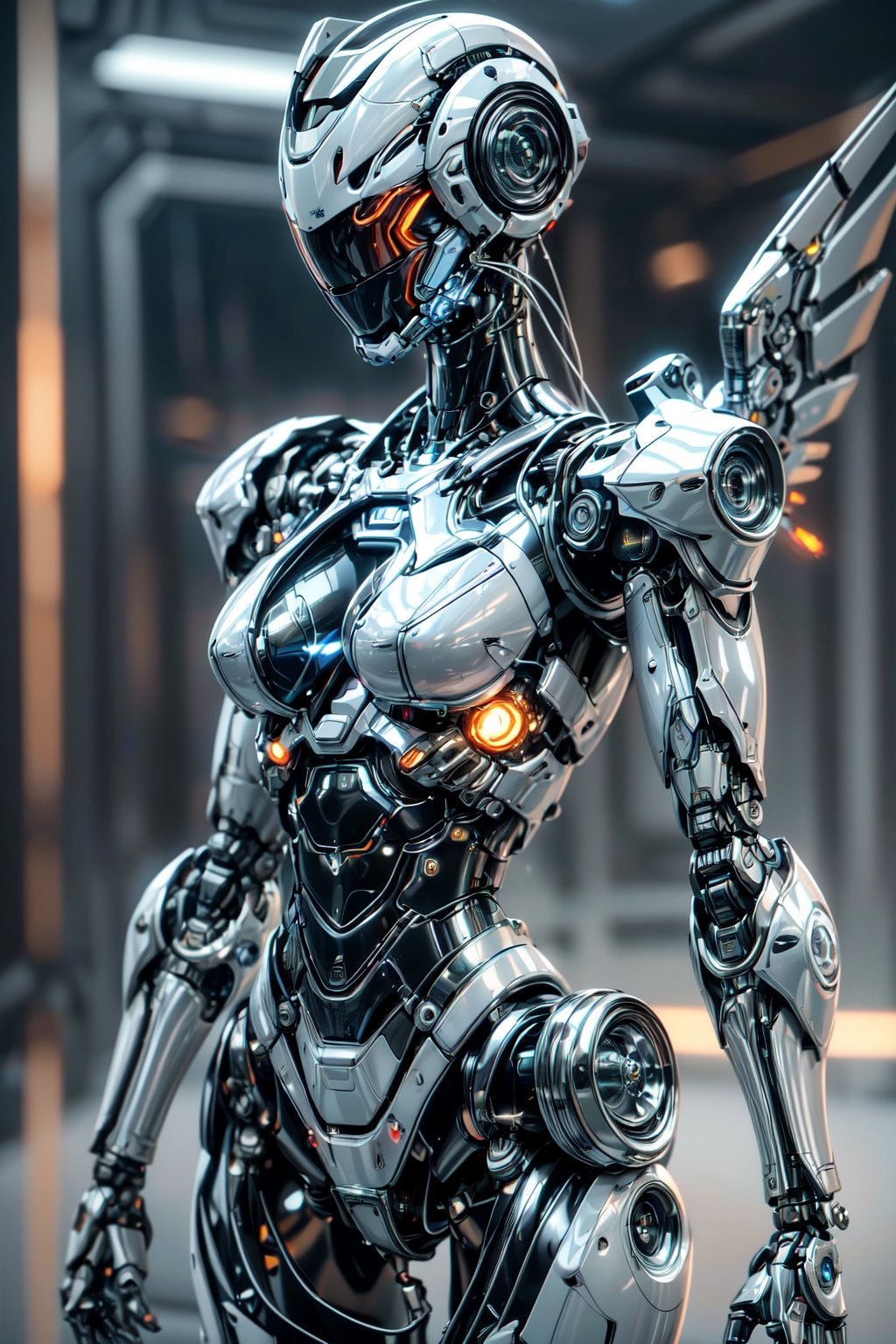 ((high resolution)), ((8K)), ((incredibly absurdres)), break. (super detailed metallic skin), (an extremely delicate and beautiful:1.3), break, ((1robot:1.5)), ((slender body)), (medium breasts), (beautiful hand), ((metallic body:1.3)), ((cyber helmet with full-face mask:1.4)), break. ((no hair:1.3)) , (blue glowing lines on one's body:1.2), break. ((intricate internal structure)), ((brighten parts:1.5)), break. ((robotic face:1.2)), (robotic arms), (robotic legs), (robotic hands), ((robotic joint:1.2)), (Cinematic angle), (ultra-fine quality), (masterpiece), (best quality), (incredibly absurdres), (highly detailed), high res, high detail eyes, high detail background, sharp focus, (photon mapping, radiosity, physically-based rendering, automatic white balance), masterpiece, best quality, ((Mecha body)), furure_urban, incredibly absurdres, science fiction, Fire Angel Mecha