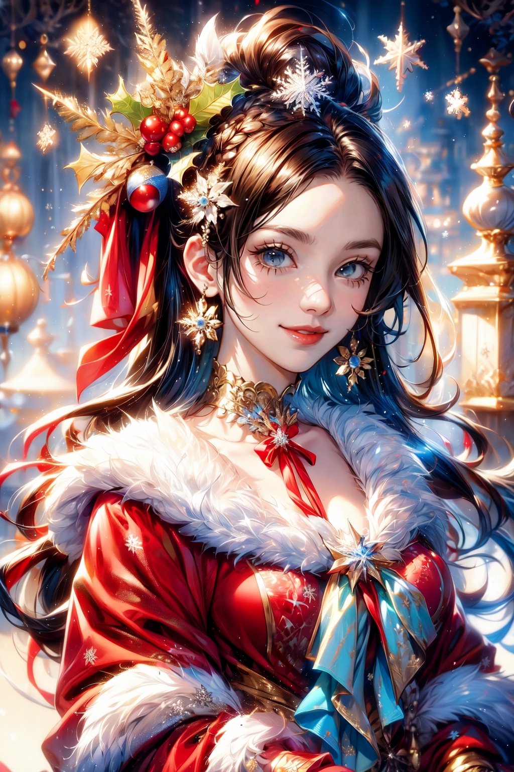 A little match seller in a Christmas costume surrounded by beautiful snowflakes,Snowflake