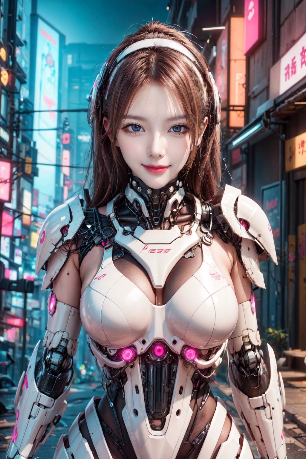 Masterpiece, High quality, 64K, Unity 64K Wallpaper, HDR, Best Quality, RAW, Super Fine Photography, Super High Resolution, Super Detailed, 
Beautiful and Aesthetic, Stunningly beautiful, Perfect proportions, 
1girl, Solo, White skin, Detailed skin, Realistic skin details, 
Futuristic Mecha, Arms Mecha, Dynamic pose, Battle stance, Swaying hair, by FuturEvoLab, 
Dark City Night, Cyberpunk City, Cyberpunk architecture, Future architecture, Fine architecture, Accurate architectural structure, Detailed complex busy background, Gorgeous, Cherry blossoms, ((Depth of field)), 
Sharp focus, Perfect facial features, Pure and pretty, Perfect eyes, Lively eyes, Elegant face, Delicate face, Exquisite face, ,Cyberpunk,Mecha