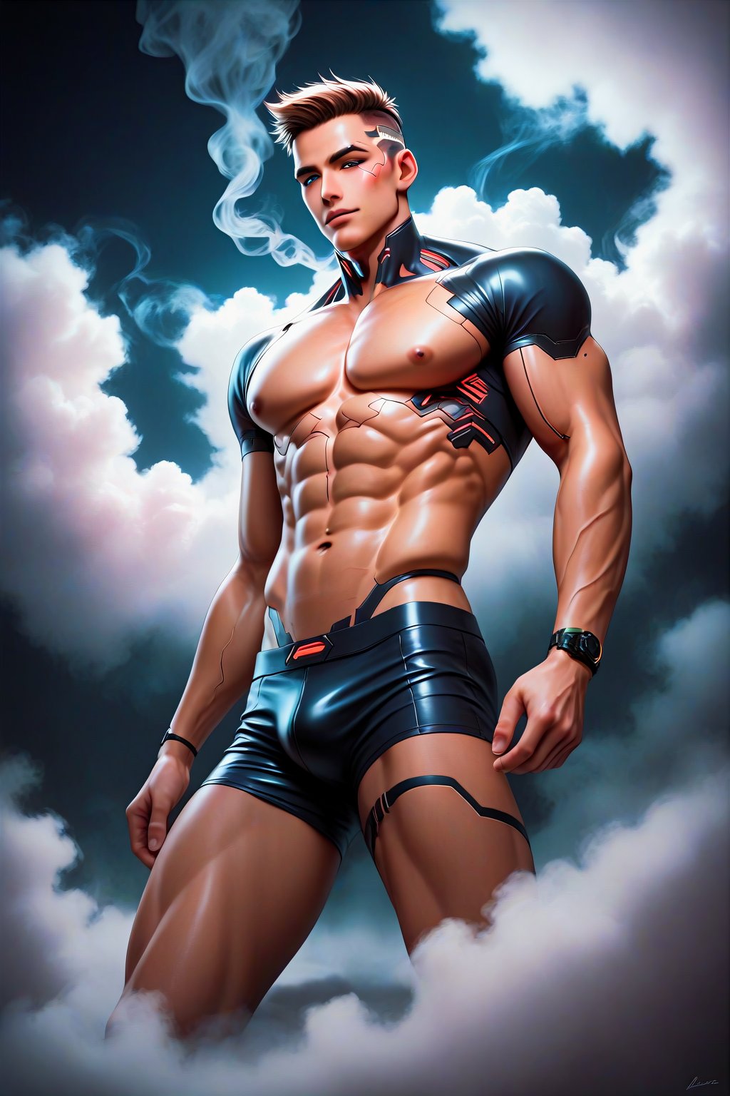 Score_9, Score_8_up, Score_7_up, Source_anime, masterpiece, best quality, 
BREAK
1 man, muscular, cyberpunk clothing, FuturEvoLabVFX, smoke, ,Handsome boy