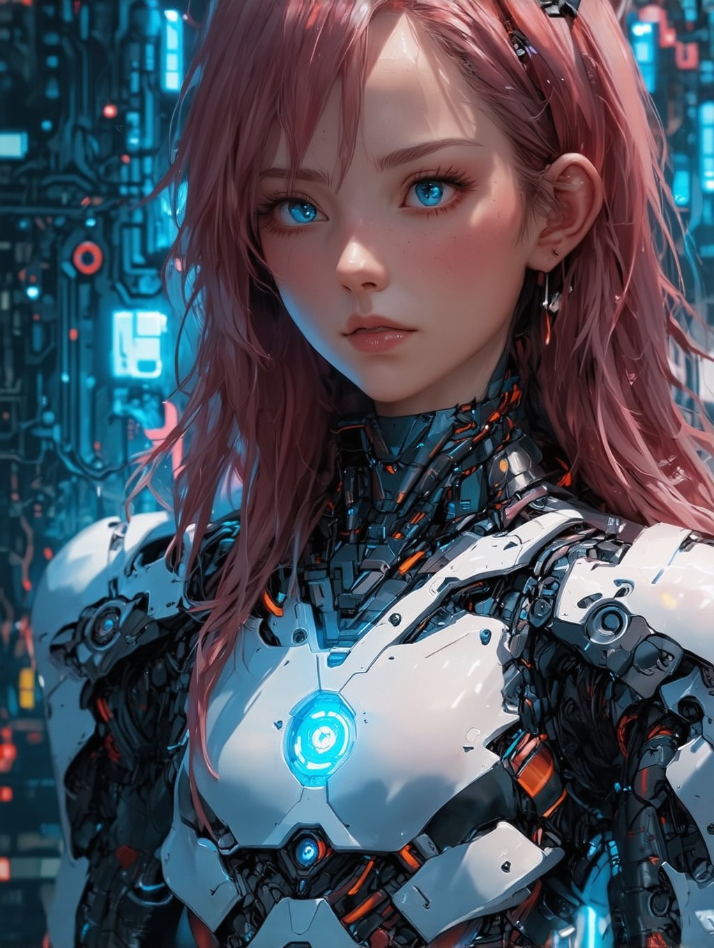 photo of ohwx woman cyborg, cyberpunk, modelshoot style, (extremely detailed CG unity 8k wallpaper), full shot body photo of the most beautiful artwork in the world, circuit boards, wires, professional majestic oil painting by Ed Blinkey, Atey Ghailan, Studio Ghibli, by Jeremy Mann, Greg Manchess, Antonio Moro, trending on ArtStation, trending on CGSociety, Intricate, High Detail, Sharp focus, dramatic, photorealistic painting art by midjourney and greg Rutkowski,FuturEvoLabMecha