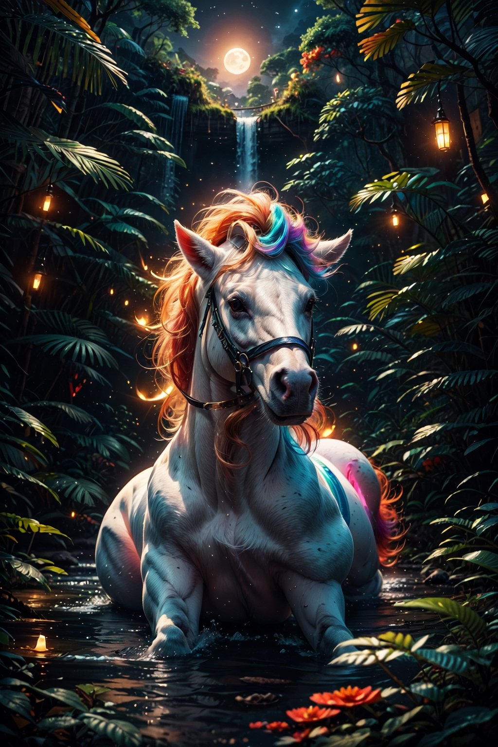 score_9, score_8_up, score_7_up, score_6_up, 
Unicorn, Rainbow Unicorn, Magic Forest, Night sky, moon, fireflies, waterfalls, (Masterpiece, Best Quality, 8k:1.2), (Ultra-Detailed, Highres, Extremely Detailed, Absurdres, Incredibly Absurdres, Huge Filesize:1.1), (Photorealistic:1.3), By Futurevolab, Portrait, Ultra-Realistic Illustration, Digital Painting.,Rainbow Unicorn