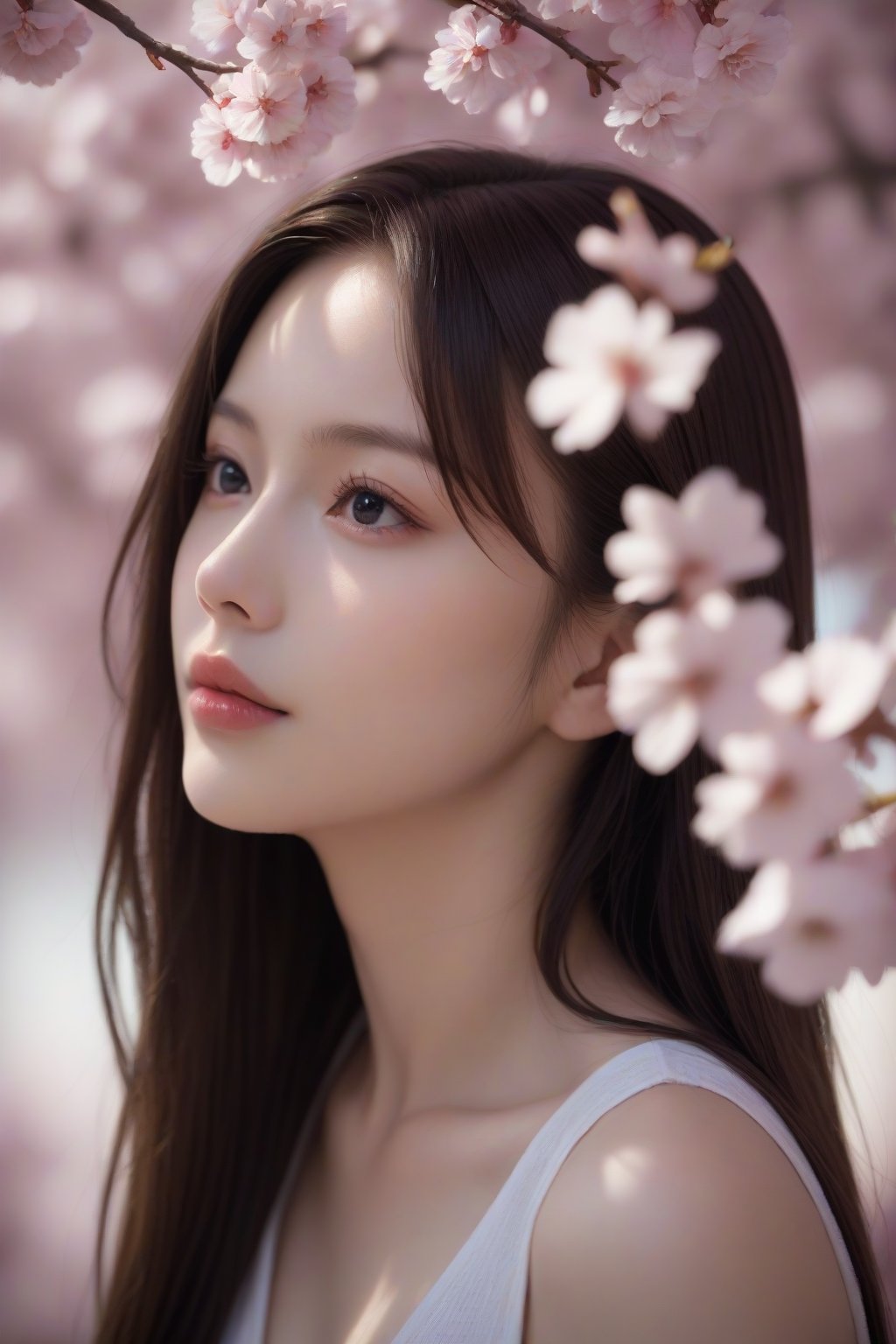 score_9, score_8_up, score_7_up, source_Anime, masterpiece, best quality, 
BREAK
1girl, solo, long hair, brown hair, upper body, , black eyes, lips, realistic ,cherry blossoms, out of focus foreground and background,depth of field, soft bokeh, soft lighting bathes she body and face