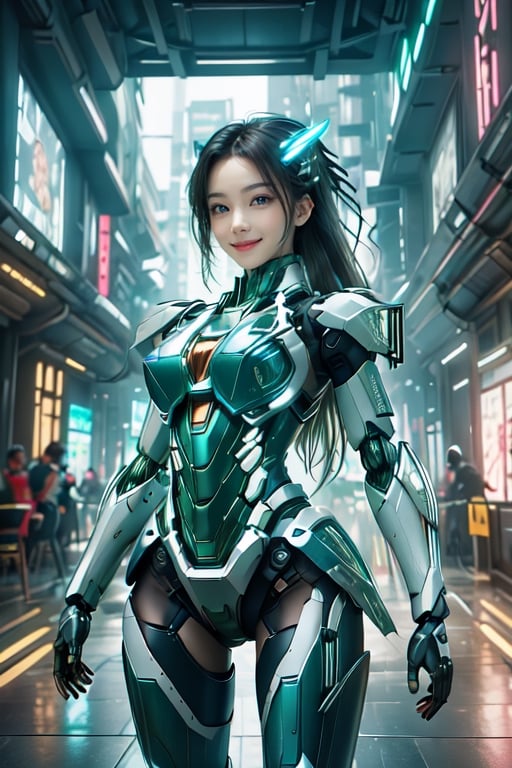 Masterpiece, High quality, 64K, Unity 64K Wallpaper, HDR, Best Quality, RAW, Super Fine Photography, Super High Resolution, Super Detailed, 
Beautiful and Aesthetic, Stunningly beautiful, Perfect proportions, 
1girl, Solo, White skin, Detailed skin, Realistic skin details, (Mecha:1.5)
Futuristic Mecha, Arms Mecha, Dynamic pose, Battle stance, Swaying hair, by FuturEvoLab, 
Dark City Night, Cyberpunk City, Cyberpunk architecture, Future architecture, Fine architecture, Accurate architectural structure, Detailed complex busy background, Gorgeous, Cherry blossoms,
Sharp focus, Perfect facial features, Pure and pretty, Perfect eyes, Lively eyes, Elegant face, Delicate face, Exquisite face, Green Crystal Mecha, 