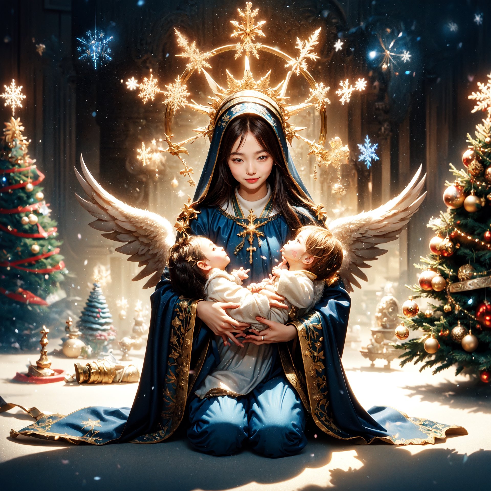 Highly detailed, High resolution scan, Unreal engine, Professional, 64K, UHD, HDR, Movie Poster, Ansel Adams
snowflake, Virgin Mary, Hold a baby in one's hand, archangel, Christmas tree, holy light, ,1girl, Japanese girl, BFMother