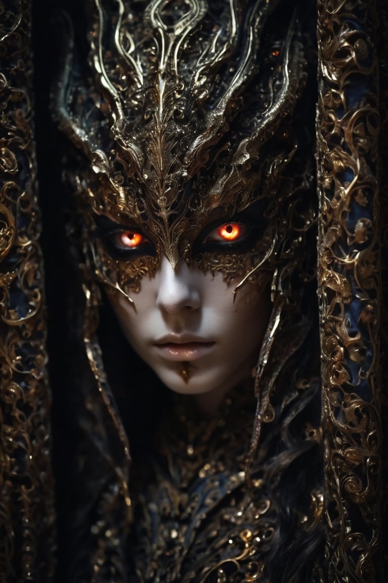 RAW photo, demon girl, beautiful eyes, macro shot, masterpiece, peeking from behind curtains, colorful details, award winning, high detailed, 8k, natural lighting, analog film, detailed skin, amazing composition, intricate details, subsurface scattering, velus hairs, amazing textures, filmic, chiaroscuro, soft light
,monster,futuristic alien