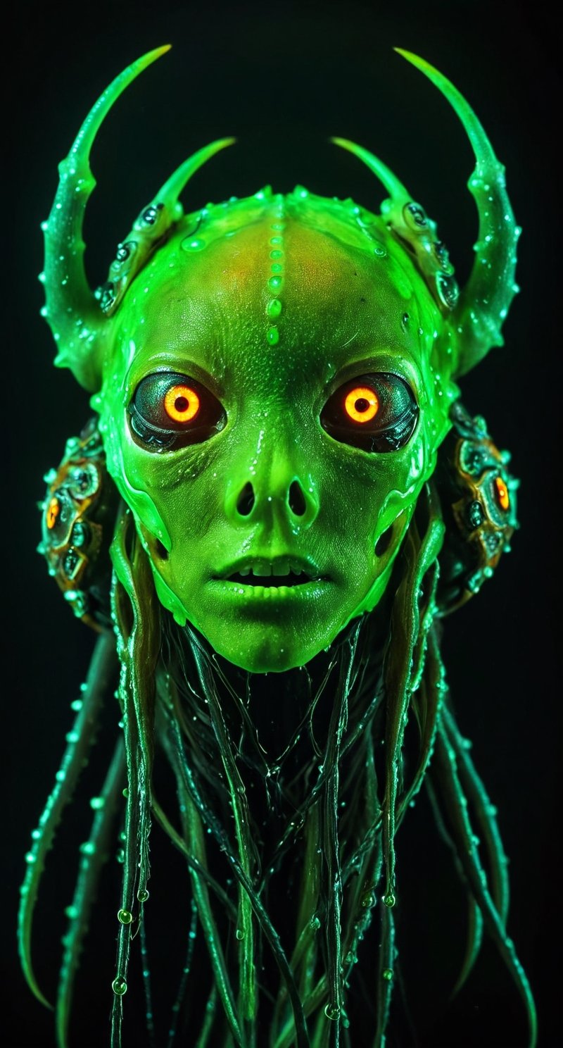  close-up portrait of a disgusting body horror crab/insect female face, decayed decomposing, glowing neon eyes, rancid rusted skin trypophobia:1.2, , covered in wet green slime, exoskeleton, ,  ,  dof, sharp focus, high definition, detailed, intricate, vfx scene by hr giger
,onarmor,futurecamisole,LinkGirl