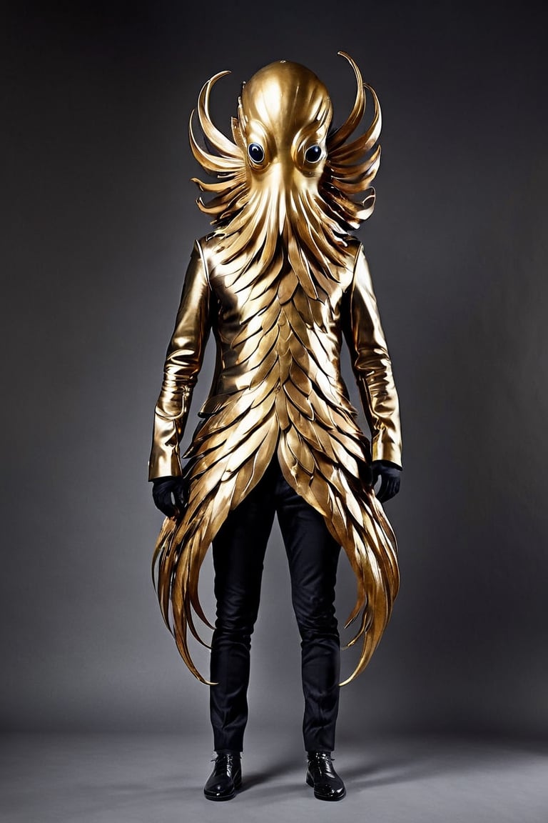  mask, a person standing in a gold octopus mask 18th century,ral-bling
