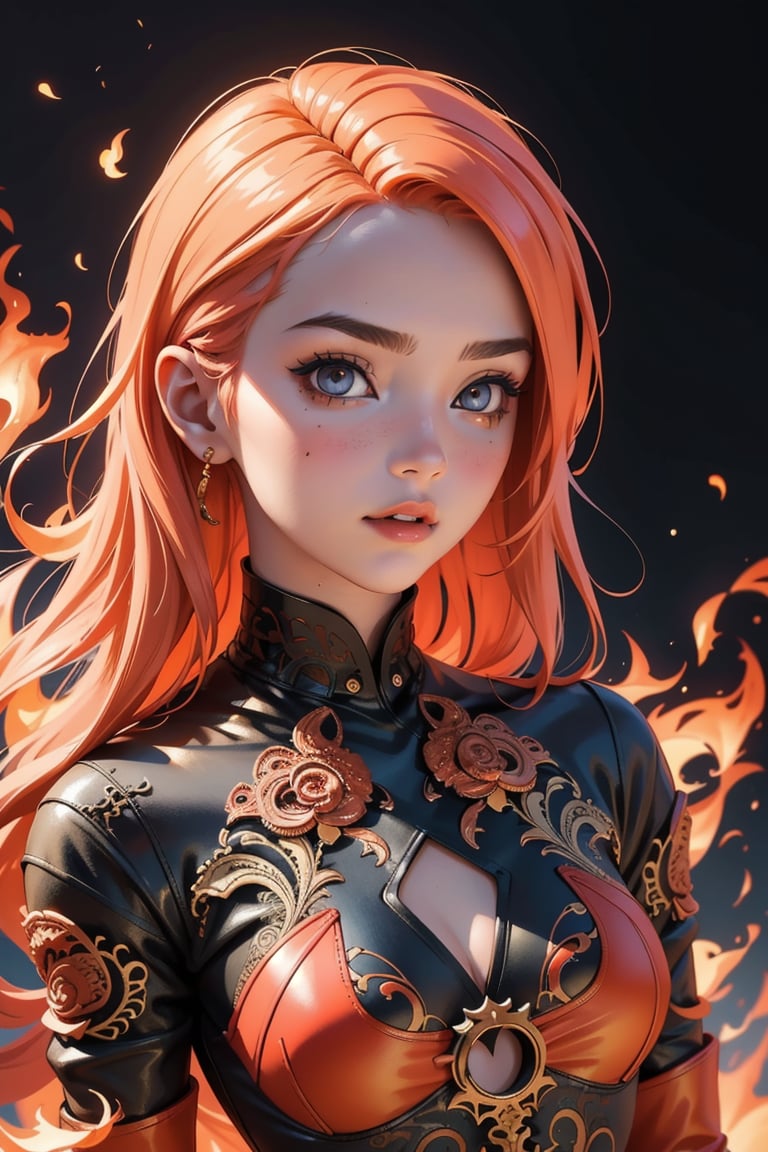 2.5D drawing, sexy 18 year old girl wearing flame clothing, flame hair, fire clothes, burning, lightshow, (visual art, abstract:1.2), fantasy, (photorealistic:1.3), (intricate details:1.5), shallow depth of field, bokeh
