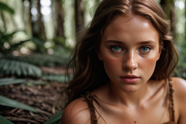 a european girl outdoors, south pacific island forest, summer dress, ginger, by lee jeffries nikon d850 film stock photograph 4 kodak portra 400 camera f1.6 lens rich colors hyper realistic lifelike texture dramatic lighting unrealengine trending on artstation cinestill 800,realism,realistic,raw,analog,woman,portrait