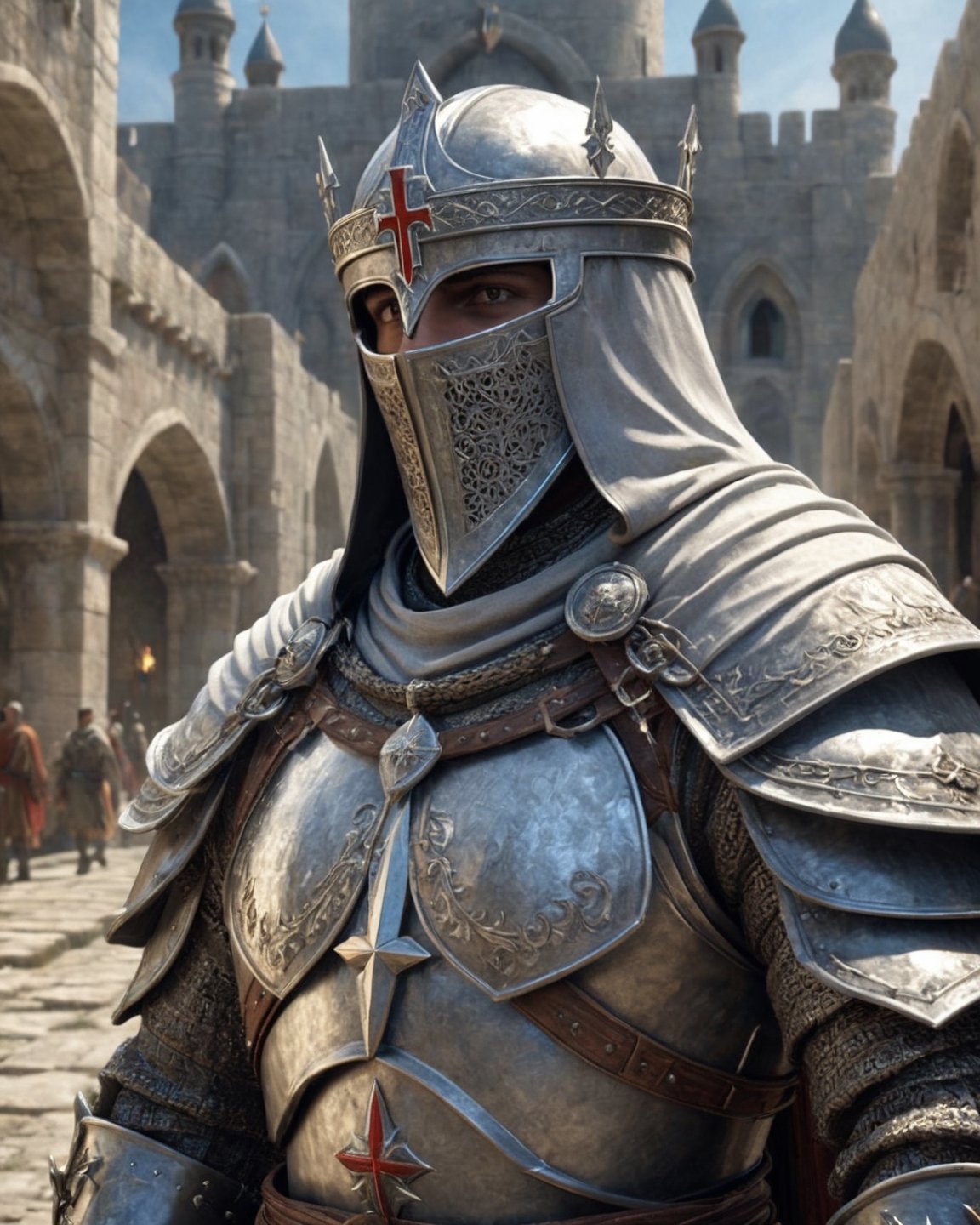 {(crusader closeup after conquering the holy city:1.5)}, {(best quality impressionist masterpiece:1.5)}, (ultra detailed face, ultra detailed eyes, ultra detailed mouth, ultra detailed body, ultra detailed hands, detailed clothes), (immersive background + detailed scenery), {symmetrical intricate details + symmetrical sharpen details}, {(aesthetic details + beautiful details + harmonic details)}