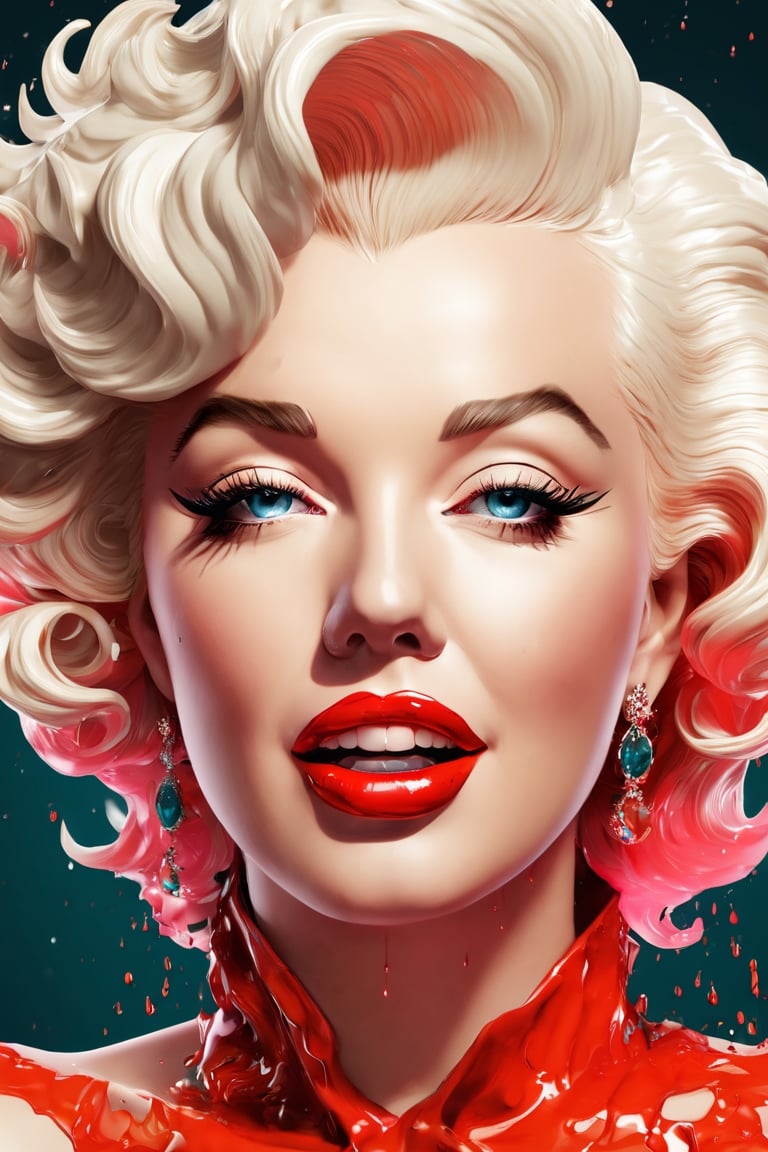 A close up of Marylin Monroe, digital art by Alberto Seveso, Zbrush Central Contest Winner, Digital Art, 3D Rendering Digital Art, CGsociety saturated colors, Zbrush Contest Winner, stylized 3D render, zbrush 3 D render , 3D render character art 8k, Octane Trend on CGsociety,dripping paint,cyborg style