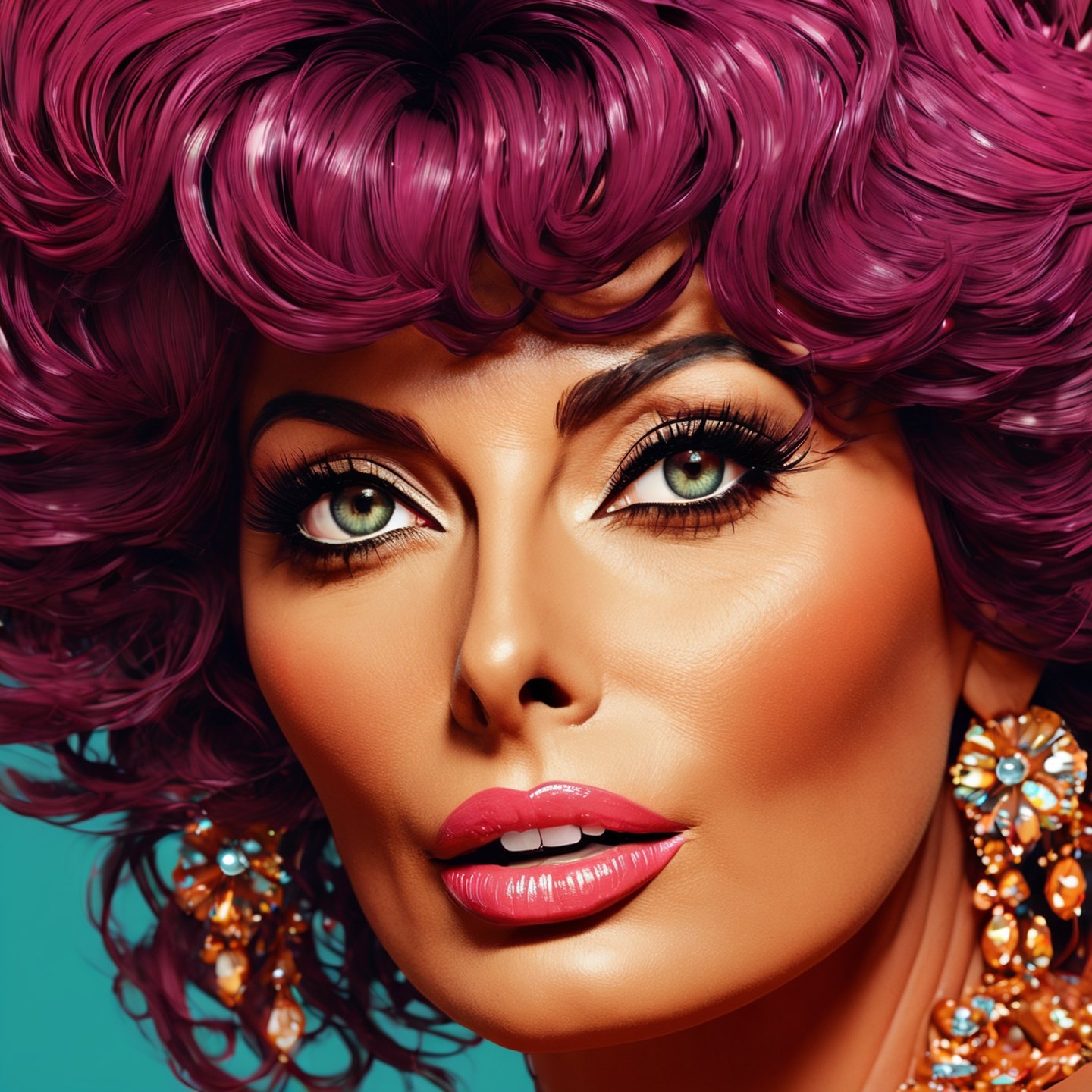 A close up of Sophia Loren, digital art by Alberto Seveso, Zbrush Central Contest Winner, Digital Art, 3D Rendering Digital Art, CGsociety saturated colors, Zbrush Contest Winner, stylized 3D render, zbrush 3 D render , 3D render character art 8k, Octane Trend on CGsociety,dripping paint,cyborg style