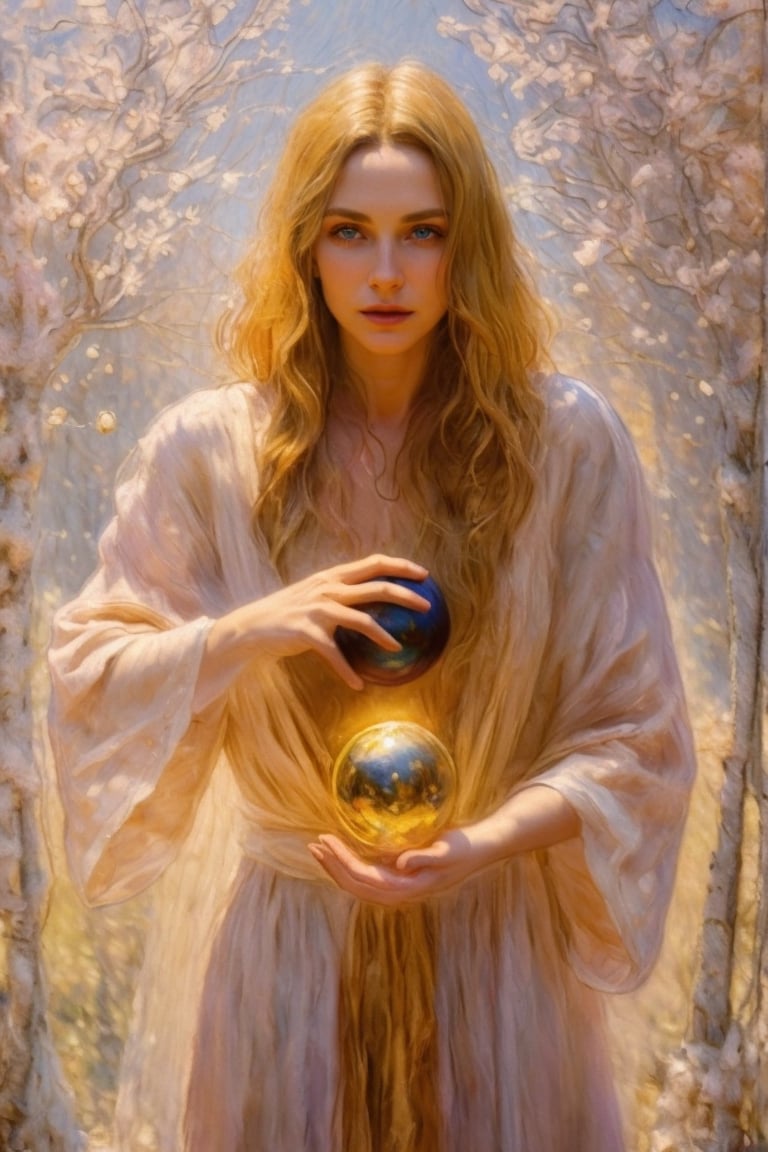 portrait of a sorceress with a magic ball on a trail in the mountains, 8k art photography, character portrait, composition, confident soft impressionist, perfect composition, delicate face, energetic strokes, facial details, fantastic face, framing, golden ratio, highly detailed, hyperdetalized digital painting, insanely detailed, complex, masterpiece, genuine leather, perfect composition, perfect face, photorealistic concept art, photorealistic, soft natural volumetric cinematic ideal light, staged visualization of characters, ultra-high quality model, ultra-high quality model