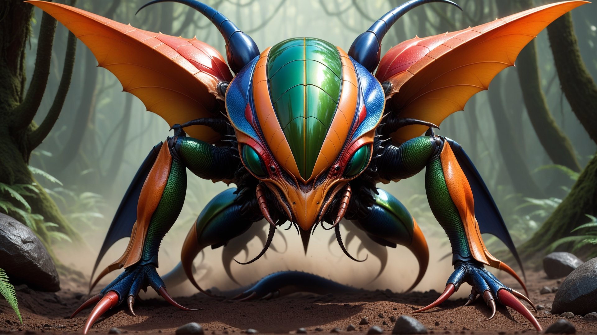 alien_vepar_lizard_hound_worm_gorgon_battle_beetle, futuristic:1.5, sci-fi:1.6, hybrid, mutant, (light orange, navy green and light red color:1.9), (full body:1.9), sophisticated, ufo, front view, unreal, Advanced technology of a Type VI, epic forest_alien planet X background.

by Greg Rutkowski, artgerm, Greg Hildebrandt, and Mark Brooks, full body, Full length view, PNG image format, sharp lines and borders, solid blocks of colors, over 300ppp dots per inch, 32k ultra high definition, 530MP, Fujifilm XT3, cinematographic, (photorealistic:1.6), 4D, High definition RAW color professional photos, photo, masterpiece, realistic, ProRAW, realism, photorealism, high contrast, digital art trending on Artstation ultra high definition detailed realistic, detailed, skin texture, hyper detailed, realistic skin texture, facial features, armature, best quality, ultra high res, high resolution, detailed, raw photo, sharp re, lens rich colors hyper realistic lifelike texture dramatic lighting unrealengine trending, ultra sharp, pictorial technique, (sharpness, definition and photographic precision), (contrast, depth and harmonious light details), (features, proportions, colors and textures at their highest degree of realism), (blur background, clean and uncluttered visual aesthetics, sense of depth and dimension, professional and polished look of the image), work of beauty and complexity. perfectly symmetrical body.
(aesthetic + beautiful + harmonic:1.5), (ultra detailed face, ultra detailed eyes, ultra detailed mouth, ultra detailed body, ultra detailed hands, ultra detailed clothes, ultra detailed background, ultra detailed scenery:1.5),

3d_toon_xl:0.8, JuggerCineXL2:0.9, detail_master_XL:0.9, detailmaster2.0:0.9, perfecteyes-000007:1.3,Leonardo Style,alien_woman,biopunk,DonM1i1McQu1r3XL,DonMM4g1cXL ,DonMN1gh7D3m0nXL,DonMWr41thXL 