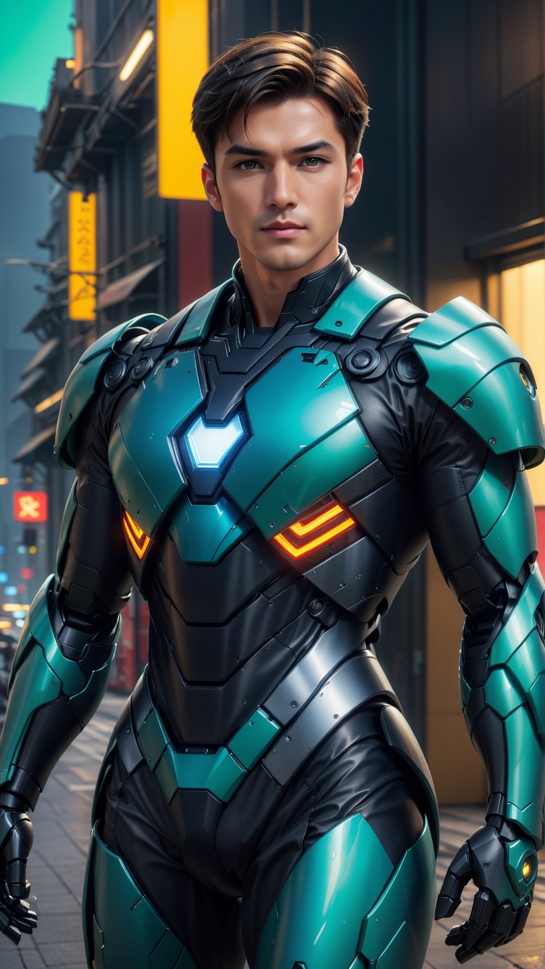 science fiction, (1male_man_adult:1.9), brunette short military hair curt, black eyes, cerulean and green colors mecha ultimate armor sci-fi bodysuits, mechanicals arms, full body, epic futuristic_tech background:1.7, standing legs open, right arm raised pointing at viewer pose,neotech,

PNG image format, sharp lines and edges, solid blocks of colors, 300+ dpi dots per inch, 32k ultra high definition, photorealistic: 1.5, photography, masterpiece, realistic, realism, photorealism, high contrast, digital art trending on Artstation ultra high definition. realistic detailed, detailed, skin texture, hyper detailed, realistic skin texture, facial features, best quality, ultra high resolution, high resolution, detailed, raw photo, sharpness, rich lens colors, hyper realistic realistic texture, lighting dramatic, unrealistic motor tendencies, ultra sharp, intricate details, vibrant colors, perfect feet, sexy legs, perfect hands, sexy arms, highly detailed skin, textured skin, defined body features, detailed shadows,  aesthetic, perfectly symmetrical body,

LineAniRedmondV2-Lineart-LineAniAF:0.8, SDXLanime:0.8, perfecteyes-000007:1.3, EpicAnimeDreamscapeXL:0.8,Midjourney_Style_Special_Edition_0001:0.8, 3DMM_V1 1: 0.8,3d_toon_xl:0.8,JuggerCineXL2:0.6,detail_master_XL:0.9, detailmaster2.0:0.9,beautifulDetailedEyes_v10:1.3,Reality XL:0.8,DonMCyb3rN3cr0XL ,mecha,more detail XL,LuxTechAI,Mechanical part