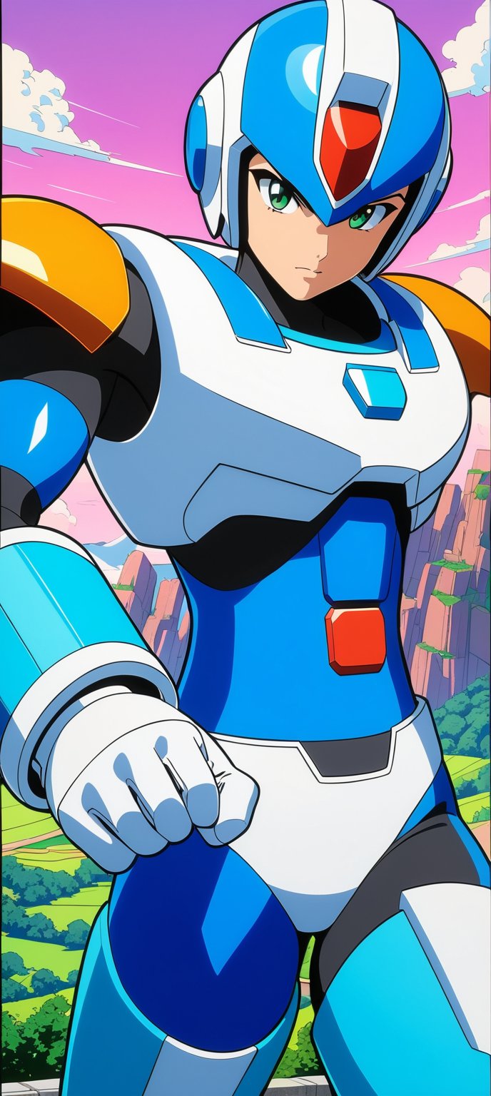 alone, looking at viewer, gloves, 1 boy, mouth closed, green eyes, upper body, male focus, white gloves, helmet, serious, android, arm cannon, Rockman \(mega man\), simple_armored, style Akira Kitamura design, perfect lines, perfect details, 1990s \(style\), retro artstyle, perfect lines, perfect color, perfect, hyper detailed, artstyle, official style, cartoon,




Perfect proportions, Strong brightness, intricate details, vibrant colors, detailed shadows, perfect borders,

PNG image format, sharp lines and borders, solid blocks of colors, over 300ppp dots per inch, (anime:1.9), 2D, High definition RAW color professional photos, photo, masterpiece, ProRAW, high contrast, digital art trending on Artstation ultra high definition detailed anime, detailed, hyper detailed, best quality, ultra high res, high resolution, detailed, sharp re, lens rich colors, ultra sharp, (sharpness, definition and photographic precision), (blur background, clean and uncluttered visual aesthetics, sense of depth and dimension, professional and polished look of the image), work of beauty and complexity. (aesthetic + beautiful + harmonic:1.5), (ultra detailed background, ultra detailed scenery, ultra detailed landscape:1.5),
fidelity and precision,
minute detail, clean image, exact image, polished shading, detailed shading, polychromatic tonal scale, wide tonal scale,Anime