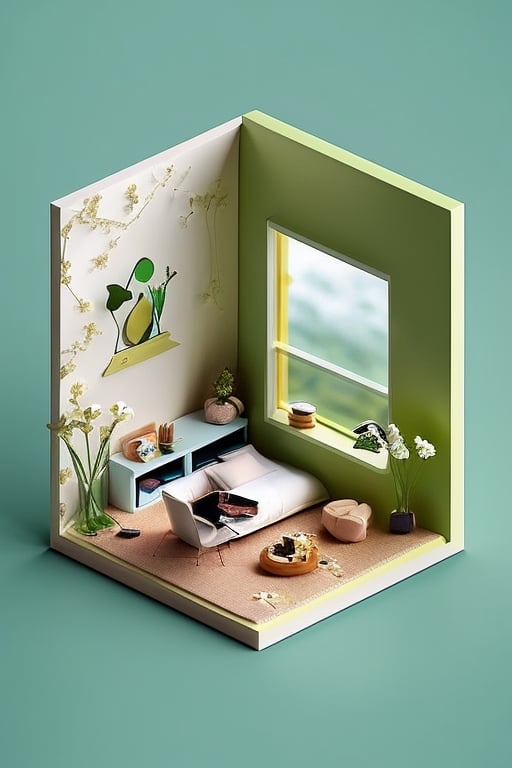 Masterpiece, desk, bed, window, flowers, boy, laptop, phone, pot,