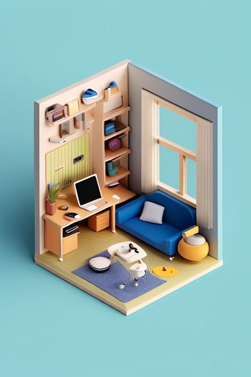 Masterpiece, desk, bed, window, boy, computer, phone, pot, clothes,