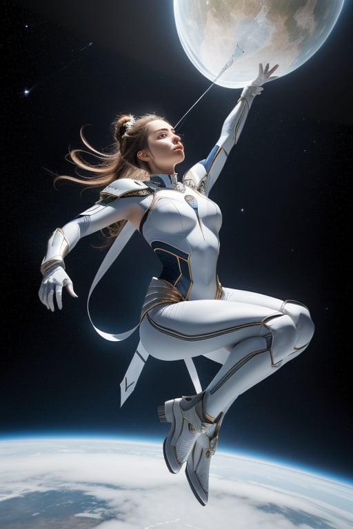 Masterpiece Quality, Gravitational Guardian: Gravitara, of Greek descent, is illustrated with her hand extended, bending the space around her as objects hover in suspended animation. Her costume combines classical Hellenic armor elements with futuristic gravity-resistant materials, in a color scheme of Olympian whites and deep space blues, symbolizing her command over the fundamental forces.