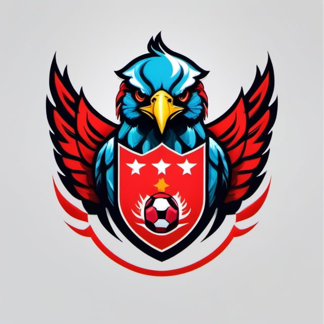 logo of a soccer ball and a red eagle as a mascot, Leonardo Style,oni style, illustration, minimalist, simple