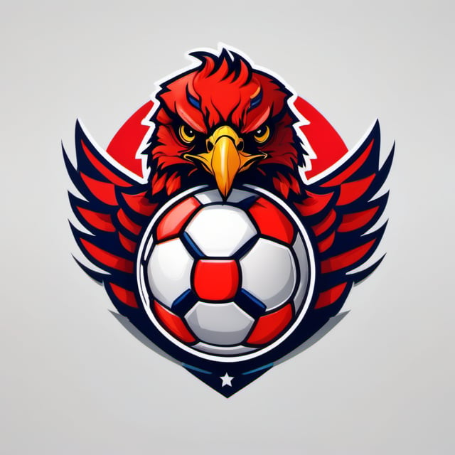 logo of a soccer ball and a red eagle as a mascot, Leonardo Style,oni style, illustration, 