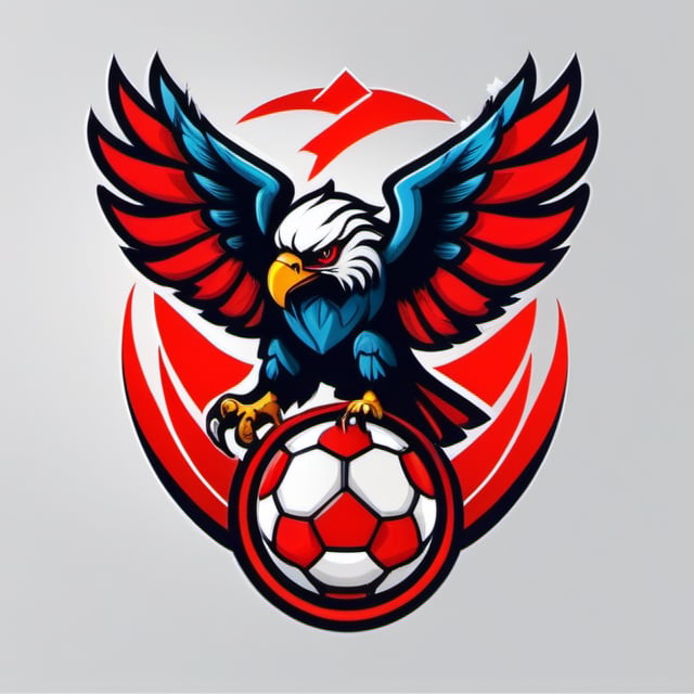 logo of a soccer ball and a red eagle as a mascot, Leonardo Style,oni style, illustration, minimalist