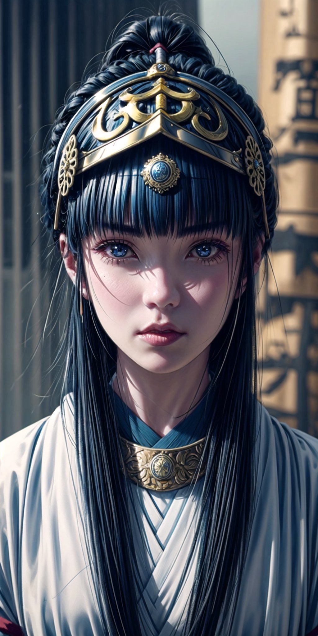 wlop,1 girl,solo,beautiful face,very long hair,upper body, undercut,  dalcefo,realistic,japanese samurai in armor, fine detailed face,samurai armor,cinematic light,anime,Wlop