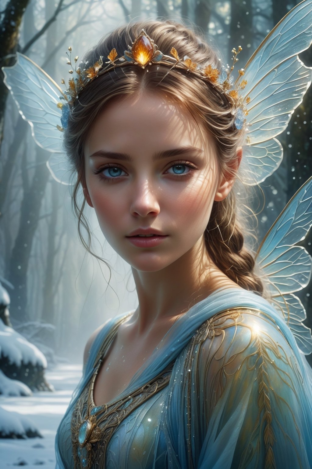 art by Mandy Disher, digital art 8k, Jean-Baptiste Monge style, 
art by cameron gray, 
 Fairy princess, snow, ice, icy breath, mist breath, cotton, ice blue, rings, skin, 24k As the mist settles over the swamp, a holographic gold and filigree silver portrait emerges, perfectly shaped and polished to perfection., fantastic face
face detailed, look at viewer, dynamic pose, 16k resolution, 
watercolor, razumov style. art by Razumov and Volegov, 
art by Carne Griffiths and Wadim Kashin rutkowski repin artstation hyperrealism painting concept art of detailed character design matte painting, 8 k resolution blade runner, (((sharp focus))),  hyperrealism painting concept art of detailed character design matte painting, 
Broken Glass effect, no background, stunning, something that even doesn't exist, mythical being, energy, molecular, textures, iridescent and luminescent scales, breathtaking beauty, pure perfection, divine presence, unforgettable, impressive, breathtaking beauty, Volumetric light, auras, rays, vivid colors reflects