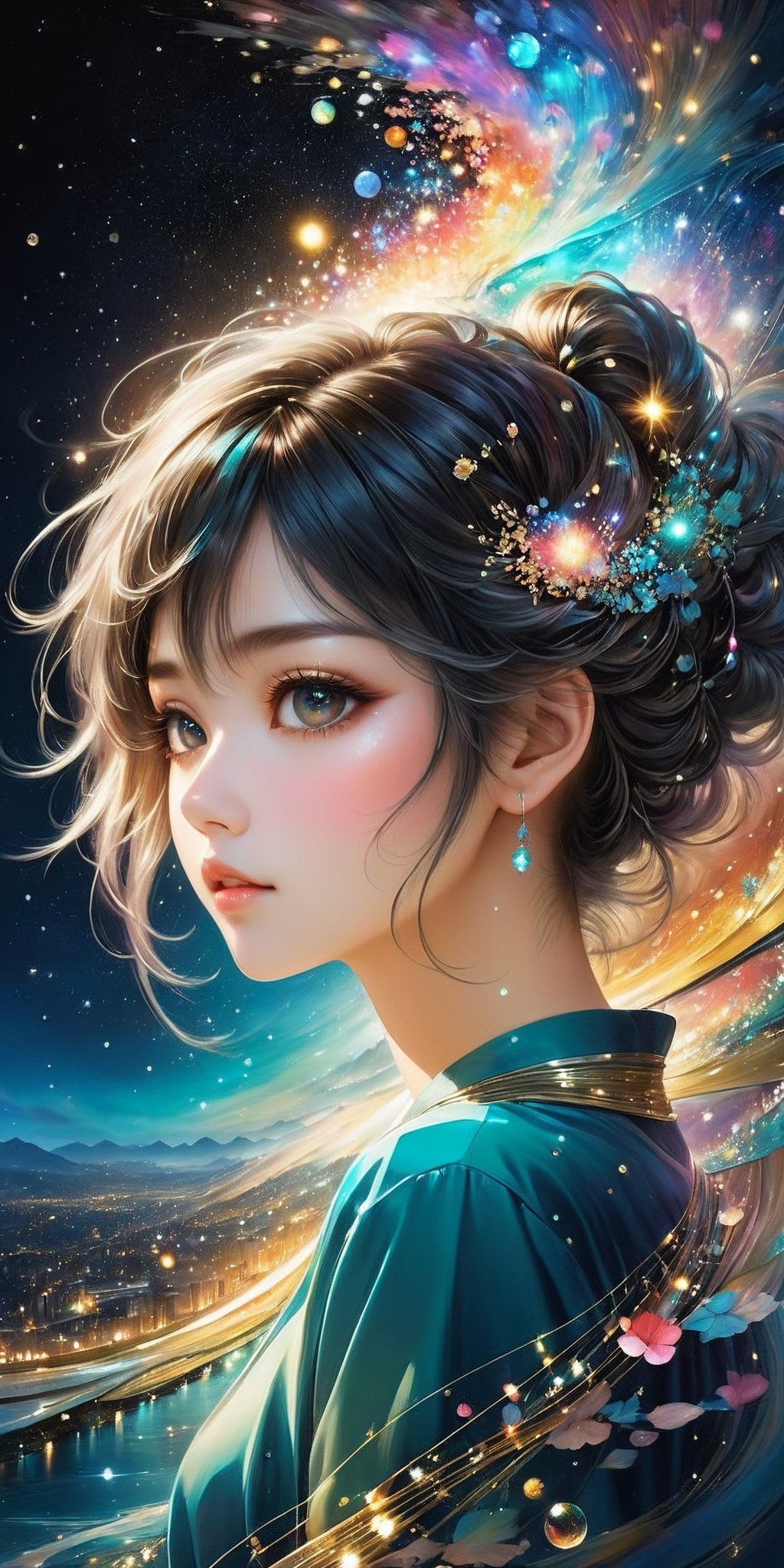 In Yuumei's mesmerizing art piece, a captivating painting captures the essence of human connection. The main subject is a multidimensional, intricately layered portrait showcasing delicate brushstrokes that seamlessly blend warm hues with cool tones. The highly detailed image evokes a sense of wonder and emotion, as Yuumei skillfully captures the subtle nuances of the subject's expression. With a perfect harmony of colors and textures, this imaginative artwork transports viewers into a realm of reflection and introspection. Deep of field, ray tracing, rich colors palette,sdxl