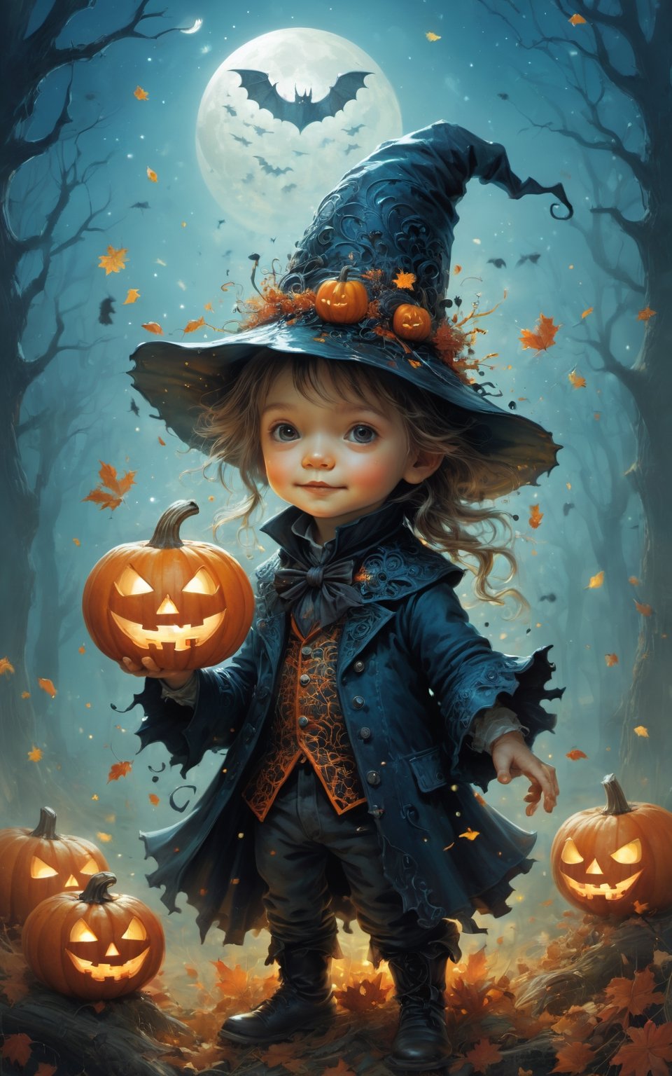 art by   nick percival halloween spirit digital art, Jean-Baptiste Monge style, bright, beautiful  , splash, Glittering , cute and adorable,  filigree, rim lighting, lights, extremely ,  magic, surreal, fantasy, digital art, wlop, artgerm and james jean, 