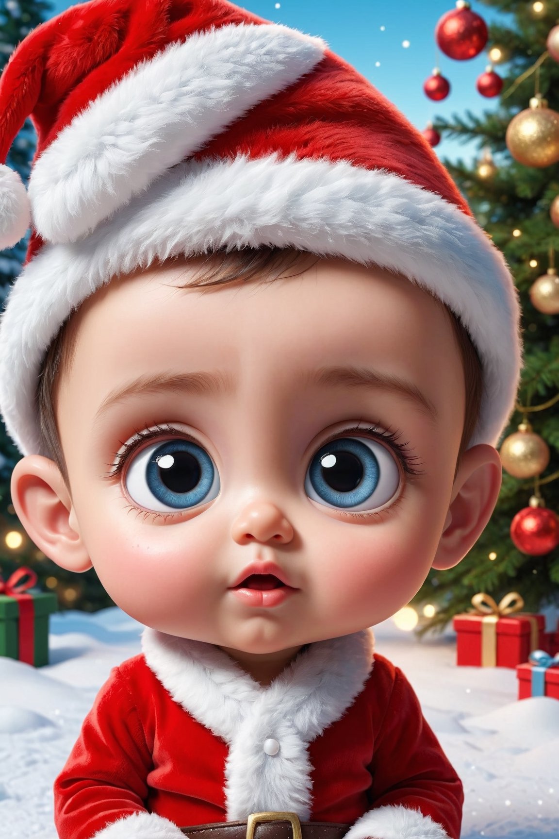 santa cute baby cartoon ultra realist big eyes