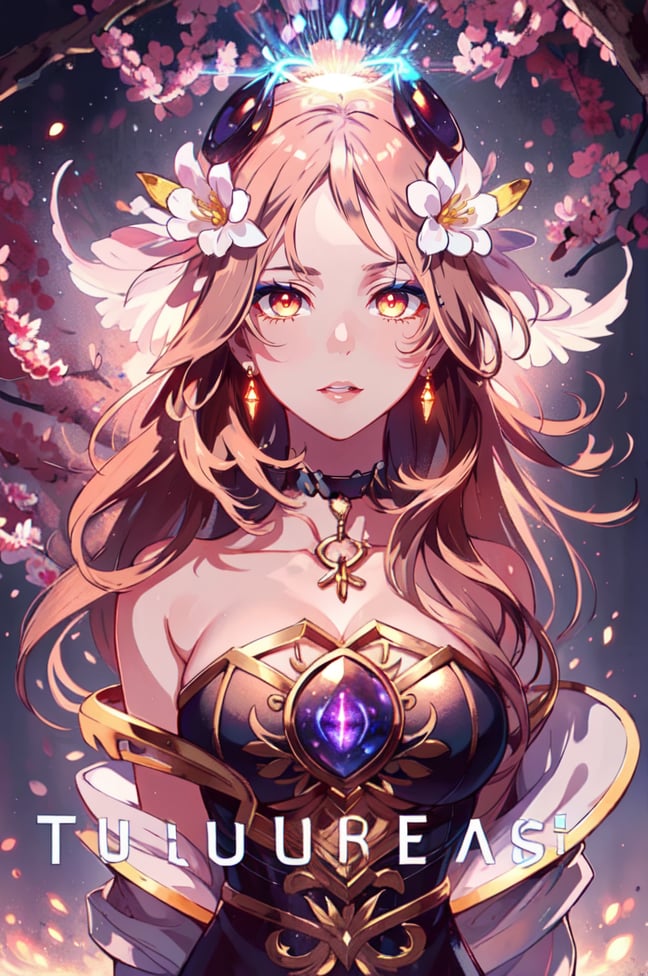 ((masterpiece,high quality:1.4)),(highres:1.2),1 young woman,(ultra detailed face:1.6),(large breast:1.2),(ultra detailed body:1.4),full_body ,logo hair ornament,fur,beautiful necklaces,plum blossoms,(glowing energy:1.4),magic,looking at viewer,beautiful background,(longhairstyle,colorful_hair:1.2),seductive,beautiful makeup,thick red lips,eyeliner,parted lips,walkure /(takt op./),dynamic pose,dynamic angle,unstrapped,glowing eyes,choker.