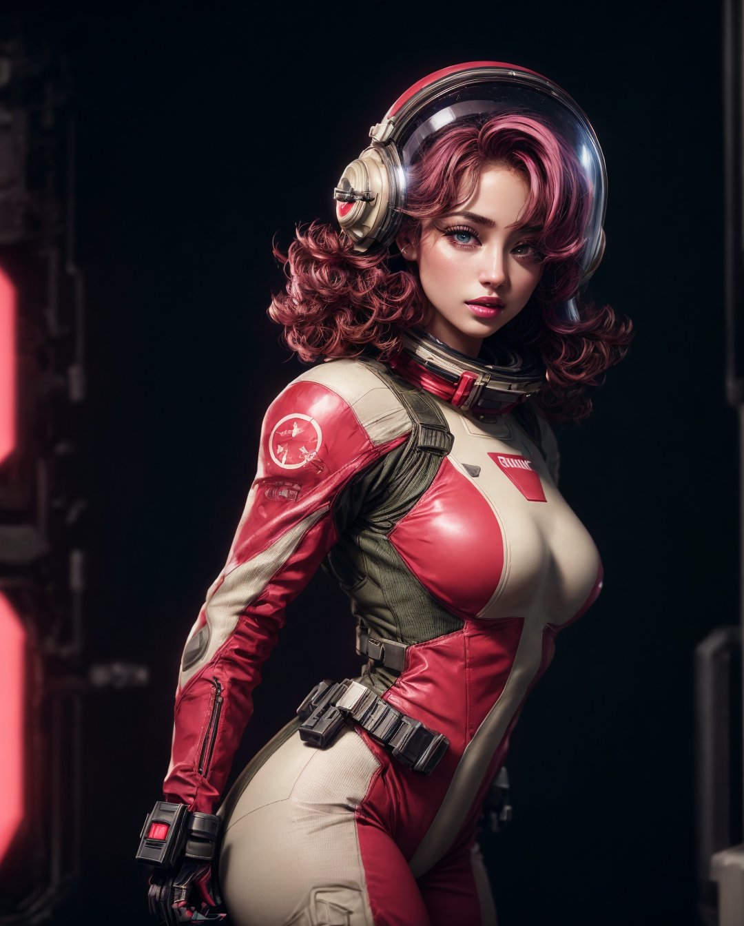 Highly detailed RAW color Photo, poised pose, Full Body, of (female space soldier, wearing vivid dark red and white space suit, helmet, tined face shield, rebreather), outdoors, (looking up at advanced alien structure), toned body, big butt, (sci-fi), (mountains:1.1), (lush green vegetation), (two moons in sky:0.8), (highly detailed, hyperdetailed, intricate), (lens flare:0.7), (bloom:0.7), particle effects, raytracing, cinematic lighting, shallow depth of field, photographed on a Sony a9 II, 50mm wide angle lens, sharp focus, cinematic film still from Gravity 2013, short_curly_hair, average_breasts, dark hair, green-eyes, ((sexy_pink_lips)), intricate_detail, realistic, detailed_background, (8k, RAW photo, best quality, masterpie ce:1. 2),  ((erotic pose, bendover:1.3)), detailed_skin, sharp_eyes, beautifull, looking_at_camera, beautiful detailed eyes, beautiful detailed lips, from_below, high detailed skin, detailed background, 8k uhd, dslr, ,photorealistic, perfect hand, perfect fingers, average_breasts