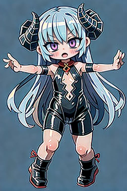 (masterpiece), best quality, expressive eyes, perfect face,(small brests), white hair, ((blue left eye)), (red right eye), full body,dragon horns, ((very revealing outfit)),((erotic outfit)), small body, long hair, (((kid body))),(1 girl), futuristic city background, ((sexual pose)) ,too young girl,(((baby body))),Pixel art