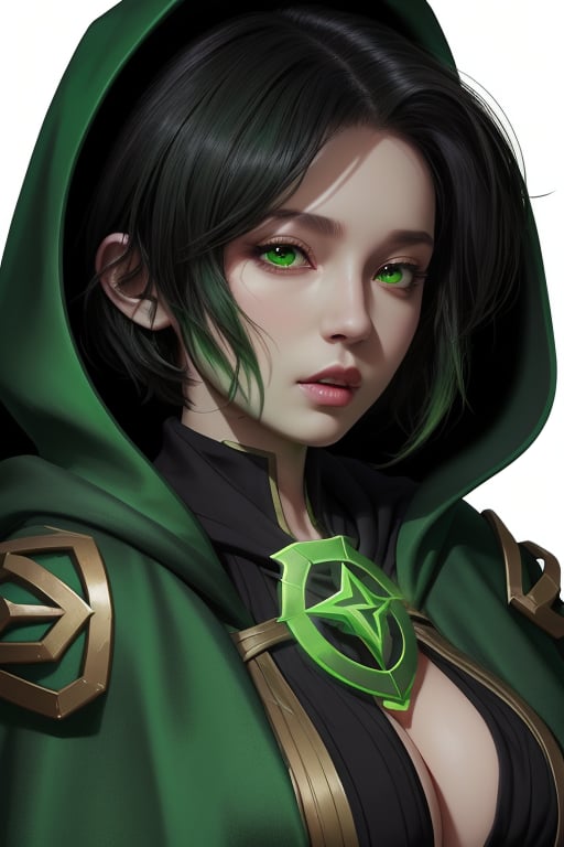 Dota 2 Rubick , Rubick , 4k , HD , High Resolution , sexy-pose , Portrait , Close-Up , Green-Cape , green-hoody ,green-Mage-Robe, Huge-Boobs , black-hair, Short-haired , short-hair ,veryshort-hair , big_Chubby_cheeks 