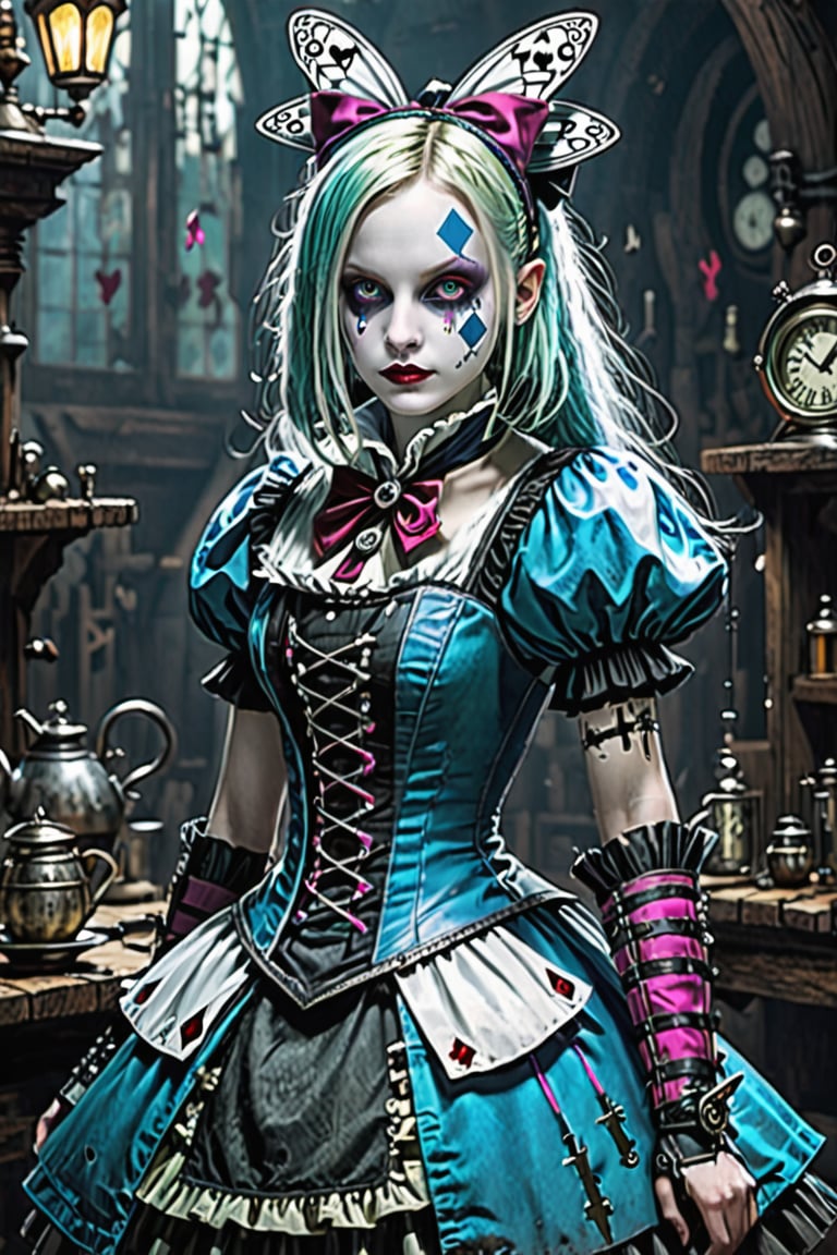 Cross between medieval fantasy, Alice in wonderland, toxicpunk and cyberpunk 