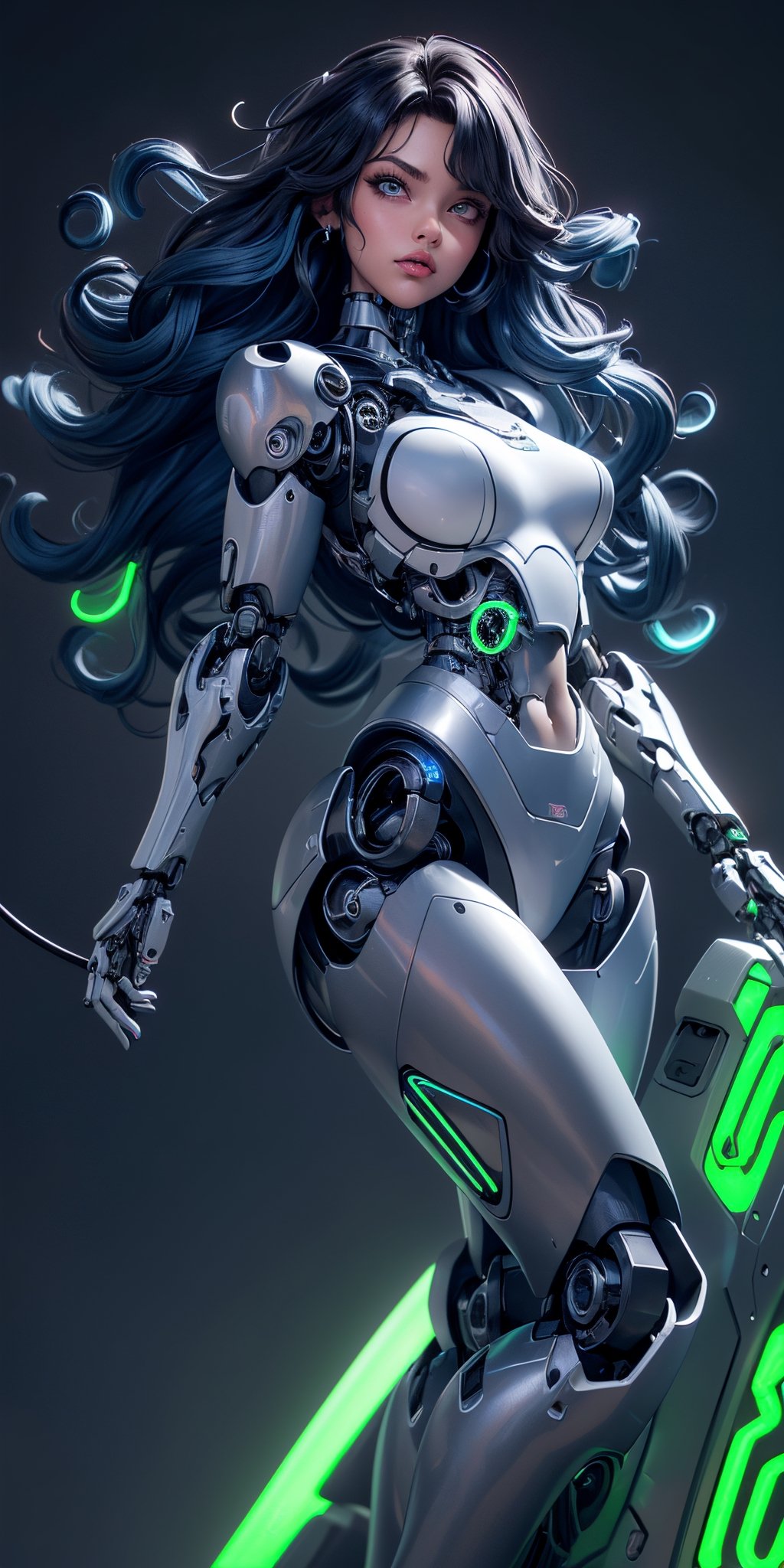 masterpiece, best quality, best quality, Amazing, beautiful detailed eyes, extremely detailed CG unity 8k wallpaper, dark themes 1girl, big breast, big natural breast, dropping breast, natural saggy breast, (vagina:1.35), big hip, (long blue wavy hair in the air:1.34), (perfert long legs:1.35), (more machanical detial:1.36), (leon light translucent from join, ((matt black and white colored titanium cyborg body covering the body:1.35)), mecha musume, cowboy shot, weapons, matt ultra-hard Transformers cyborg body, (furture battalfield background:1.35), hourglass body shape, front angle shots, zzenny_n, transparent bodystocking, spread_pussy, black hair, red eyes,High detailed,(female hair made of fine multicolorblue neon curls:1.5), (long thin hair made of multicolorblue neon strands flowing down the body)