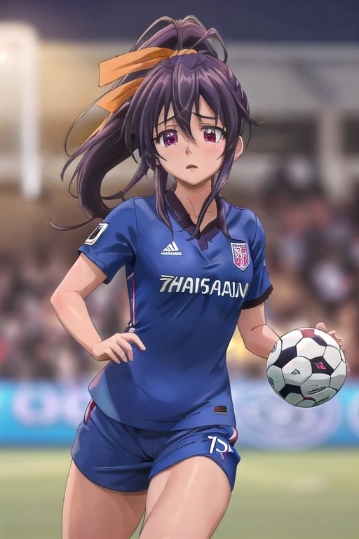 (wearing soccer_uniform:1.3),dark uniform, good hand,4k, high-res, masterpiece, best quality, head:1.3,((Hasselblad photography)), finely detailed skin, sharp focus, (cinematic lighting), collarbone, night, soft lighting, dynamic angle, [:(detailed face:1.2):0.2],(((inside_soccer_field))), solo,wearing, soccer_uniform,inside soccer_field,wearing soccer_uniform,akeno himejima