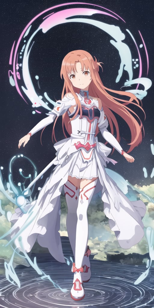 sksasuna,asuna yuuki, (flat color:1.1),(colorful:1),(masterpiece:1.2), best quality, masterpiece, highres, original, extremely detailed wallpaper, looking at viewer,1girl,solo,floating colorful water,